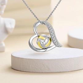 UYBNRK Volleyball Necklace Volleyball Gifts for Women Volleyball Sterling Silver Pendant Necklace Volleyball Stuff Silver Heart Necklace for Women Volleyball Party Favors Volleyball Gift for Team
