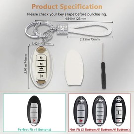 PIFOOG - Funda para llavero de TPU con llavero, sin llave, botones y fundas de protección, color blanco y plateado, Blanco y plateado, For Nissan-A 4 Buttons