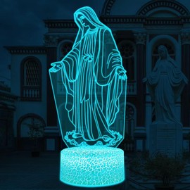 AGWIM 3D Illusion Lamp Virgin Mary Led Night Light, 16 Colors Changing USB Desk Lamps with Remote Control, Bedroom Decoration Table Lights for Kids Birthday Gifts