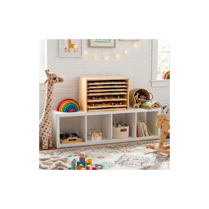 Wooden Puzzle Holder Rack, 7-Tier Puzzle Storage Shelf with Removable
