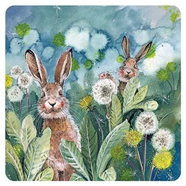 ALEX CLARK Ears Up Little Rabbit Coaster (single) - Watercolour Design - Cork Back
