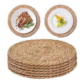 LUFEIS Round Woven Placemats, Round Placemats Set of 6, 30cm Handwoven Wicker Placemat, Heat-resistant Non-slip Round Placemat, Rattan Placemats for Dining Table, Home, Wedding Decor