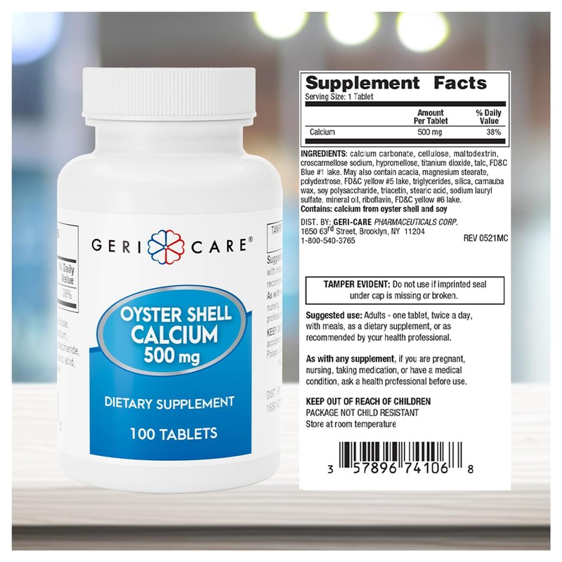 GeriCare Oyster Shell Calcium 500 mg, Bone Health & Strength