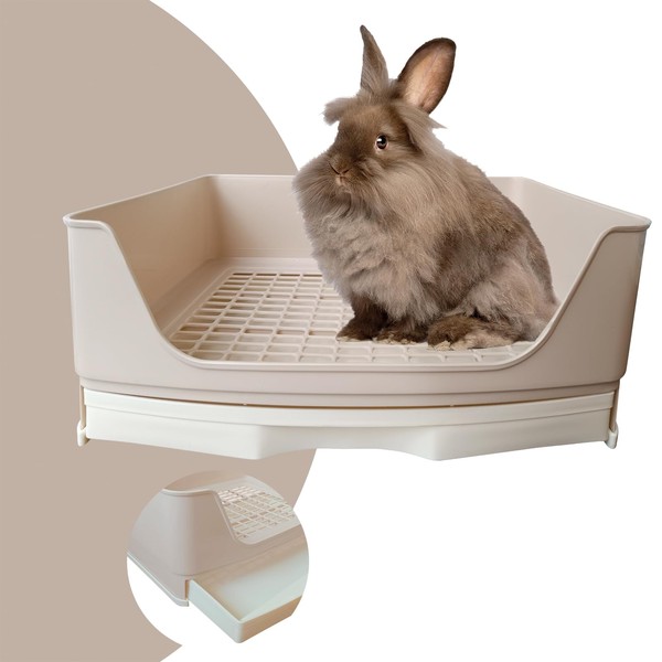 Rabbit Toilet - Cage Toilet - Rodent Toilet with Drawer and Base Grate - 40 cm - Beige