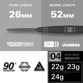 Target Darts Scope Steel Tip Swiss Point Darts, 90% Tungsten Dart Set, Barrel 04-23G | Steel Tip Dart Sets, Red & Black Darts, Professional Dart Set with Swiss Points & Tools