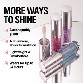 Glitter Lip Gloss, Sparkling Iridescent Lip Gloss Moisturizing Hydrating Shimmer Lip Oil, Long Lasting Glitter Pink Liquid Lipstick Holographic lip Makeup