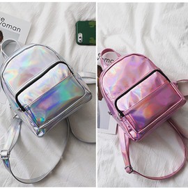 Holographic Purse Backpack Iridescent Purses for Women Hologram Flora - Chic Holographic Backpack Hologram School Shoulder Bag- Satchel for Girls (Grey)