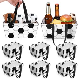 Glenmal 24 Pcs Soccer Baskets for Gifts 9.8 x 6.5 x 4.3 Inch Waterproof Empty Soccer Senior Night Kraft Paper Baskets with Handles Empty to Fill for Sports Party Favors Holiday Gifts Packaging