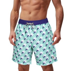 SURF CUZ Mens Swim Trunks Mesh Liner Volley Shorts Swimming Trunks 7 Inch Bathing Suit Quick Dry Swim Shorts, Mini Coconut Tree, Medium