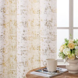 L.Z.E Cream Gold Velvet Curtains for Bedroom 84 Inches Long Light Filtering Privacy Curtains for Living Room Luxury & Soft Non-See-Through Drapes with Grommet Printed Gold Foil Pattern 2 Panels Set