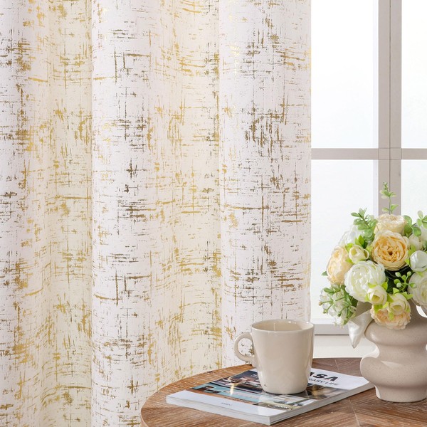 L.Z.E Cream Gold Velvet Curtains for Bedroom 84 Inches Long