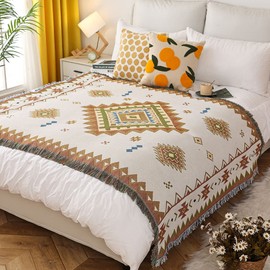 LumiSyne Throw Blanket Double-Sided Available Cotton Woven Blanket With Tassel Boho Ethnic Style Geometric Pattern Decorative Throws For Sofa Bed Armchair Camping Tapestry Tablecloths Carpet 130x180cm
