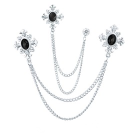 2PCS Long Chain Brooch Crystal Tassel Brooch Pin Gem Brooch Fashion Scarf Tie Pins for Women Men Wedding (2 Pcs Silver Black Pin)