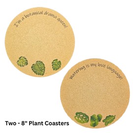 Plant Coaster Set of 6 – Cork & Plastic Coasters for Houseplants – 8", 6", & 4" Sizes – UV Printed with Cute Plant Sayings – Protects Surfaces from Moisture & Scratches