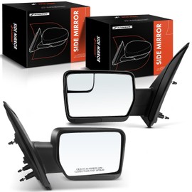 A-Premium Pair (2) Driver and Passenger Side Manual Door Mirror - Compatible with Ford F-150 F150 2011 2012 2013 2014 - Non-Heated Manual Folding Black Outside Rear View Mirror w/Blind Spot Detection