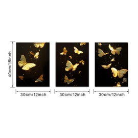 3 pieces Abstract Gold Butterfly Paintings Mimimalist Canvas Wall Art Flower Pattern Pictures Artwork Framed for Bathroom Living Room Bedroom Dining Room Kitchen Home Office Wall Decor