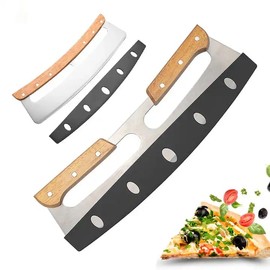 The Italian Kitchen Pizza Cutter Rocker with Wooden Handle & Protective Cover, 14" Sharp Stainless Steel Pizza Slicer Wheel