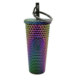 Starbucks 2023 Studded Oil Slick Rainbow Iridescent Mini Tumbler Keychain Ornament