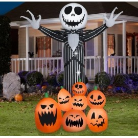 Gemmy Animated Projection Airblown-Fire & Ice-Jack Skellington Scene-Giant-Di