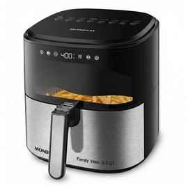 Mondial - Air Fryer Digital Visor Inox 5.3QT Capacity - High Power & Elegant Stainless Steel Finish - Black & Inox