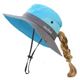Toddler Child Kids Girls Summer Sun Hat UV Protection Wide Brim Beach Hat Floppy Bucket Hats for Fishing Gardening Sky Blue
