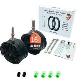 16 х 1.75-2.125 Inner Tube Pram, Children's Bicycle and Bicycle Trailer 16 Inch 16 x 1.75/1.95/2.125 with Car Valve 40 mm Includes 2 Mounting Levers Pack of 2 Compatible with 16 Inches