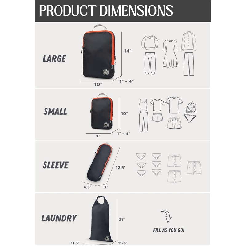 Large Compression Packing Cubes 6 Piece Set for Travel with