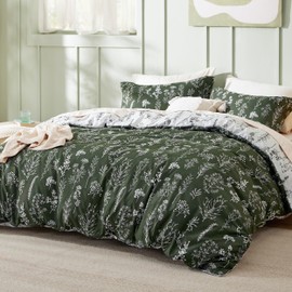 Bedsure King Comforter Set - Dark Olive Green Bed Set, 3 Pieces Cute Floral Bedding, 1 Soft Reversible Botanical Flowers Comforter and 2 Pillow Shams