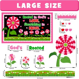 Religious Bulletin Board Decoration Set, Christian Heart Flowers Back to School Classroom Decorations Love Tree Cutouts Church Library School Home Window Wall Door Decor for Teacher