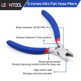 LEONTOOL Mini Flat Nose Pliers for Jewelry Making Wide Smooth Jaws Pliers for Wire Bending Warpping Shaping Micro Professional Jewelry Hand Tools 4.5 Inches
