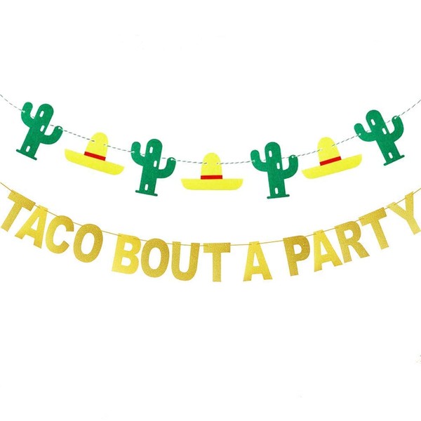 JeVenis Gold Glitter Taco Bout A Party Banner Mexican Fiesta Banner for Bachelorette Birthday Party Baby Shower Decorations Supplies