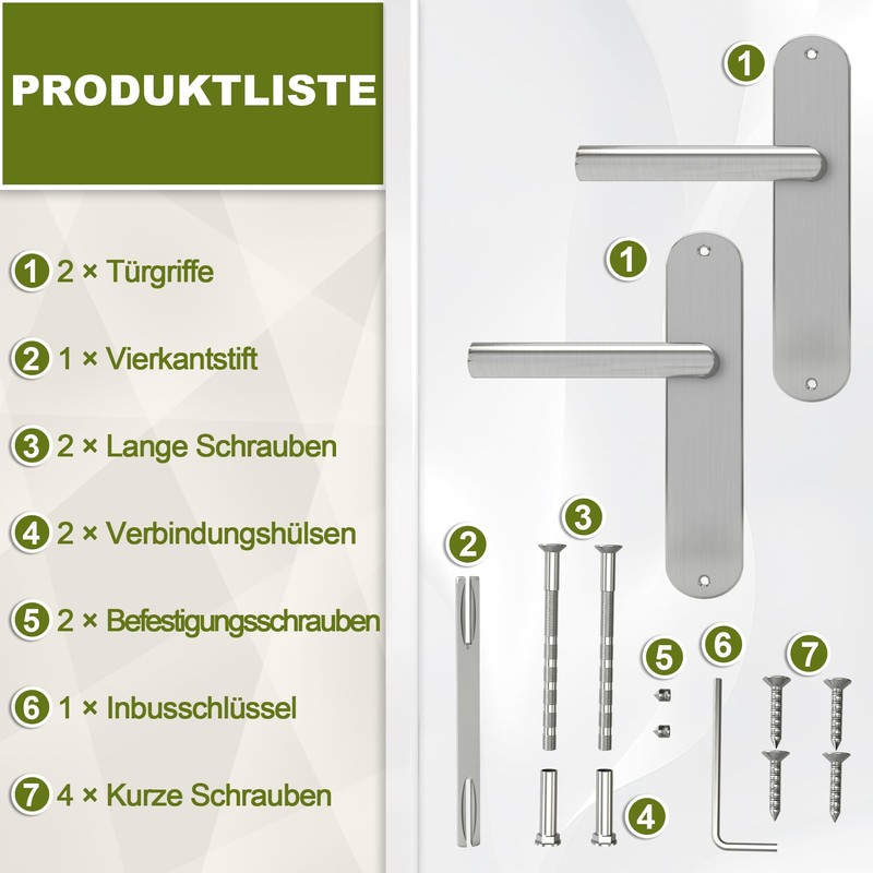 DIYGEEK Door Fitting, Door Handle, Blind Plate Set, Long Plate