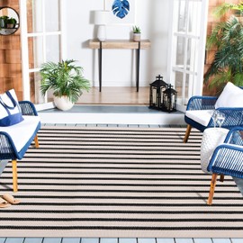 LEEVAN Black and White Striped Outdoor Area Rug 4x6 ft Patio Rugs Washable Woven Cotton Boho Living Room Rug Farmhouse Collection Large Floor Carpet for Courtyard/Bedroom