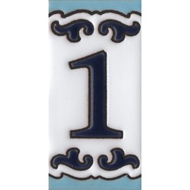 7.5cm x 3.7cm Medelo-02 Spanish Hand-Painted Ceramic House Numbers Letters Symbols Tiles and Filigree Frames (Number 1)
