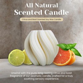 Luxanna Decor - Artistic Twirl Spiral Soy Candle, Aesthetic Home Décor, Trendy Minimalist Design, Long-Lasting Citrus Scented Candle, Perfect for Gifts & Special Occasions (White)