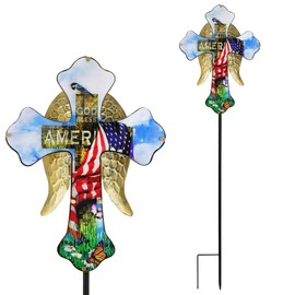 Guangxie Solar Cross Garden Stake 33.5in, Angel Wing Memorial Light with American Flag Design, IP65 Waterproof Outdoor Yard Decor for Cemetery Patio, Sympathy Gift