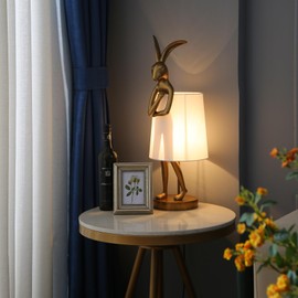 NorDiem Cute Rabbit Animal Table Lamp,Big Size 25.6", Gold Resin Bunny Decor LED Desk Light,White Linen Shade,Home Eye Protection ​Lamp Office Study Bedside Small Bunny Light (25.6" White Shade)