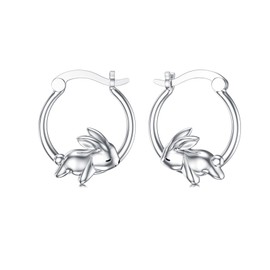 ROMANTICWORK 925 Sterling Silver Cute Rabbit/Cat/Raccoon/Wolf/Bee Hoop Earrings Hanging Earrings for Women Ladies Girls, Sterling Silver