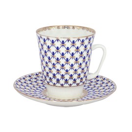 Lomonosov Russia Bone China Cup and Saucer May Cobalt Net 5.6 fl.oz/165 ml
