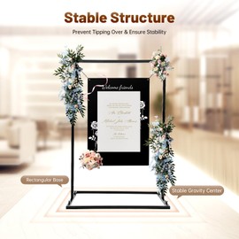 Wedding Welcome Sign Stand Square Wedding Backdrop Stand 3.6FT Tall , Floor Sign Holder Metal Flower Display Frame Wedding Sign Floral Ceremony Decorations for Wedding Birthday Parties, Black