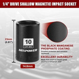MIXPOWER 1/4" Drive Shallow Magnetic Impact Socket, 6 Point, 10mm, Metric, CR-MO