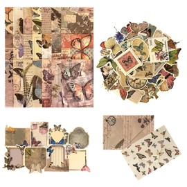 100Pcs Scrapbook Craft Paper Kit for Scrapbook Journaling Supplies ,Scrapbook Butterfly Stickers Aesthetic for Scrapbooking Supplies,Bullet Junk Journal Stickers Supplies with Decoupage Paper