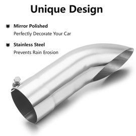 A-KARCK Turn Down Exhaust Tip 3.5" Inlet, Polished Tailpipe Tip with 3.5" Inlet & Outlet 12" Overall Length, Stainless Steel Structure for High Temperature Resistance