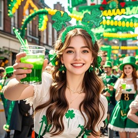 Kistreao St. Patrick's Day Headband Glitter Shamrock Hair Bands Clover Head Band Green St Patricks Day Hair Accessories for Women Girls Irish Festive Parade Party Supplies