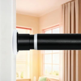 Ginbel Direct Tension Curtain Rod 43 to 122 Inches (3.6 to 10.2 ft), 1.26" Diameter Spring Adjustable Heavy Duty Long Large Curtains Pole for Windows Door Bathroom Patio Outdoor No Drilling, Black