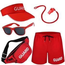 Matiniy 5 Pcs Guard Costume Set Include Guard Hat Shorts Sunglasses Fanny Pack Whistle for Men Women Party Dress Up (M)