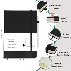 Coopay 24 Pack A5 Journal Notebook with 24 White Pens Bulk Classic Ruled Hardcover Leather Journal Set with Pen Holder for Men Women Writing, Office, Home, School, Business, 100GSM, 8.3” x 5.5”, Black