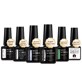 MEET ACROSS Gel Nail Polish Kit with Base Top Coat and Remover, 7ml, 6-Piece Set (Set-5, 6PCS)