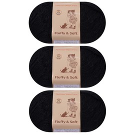3-Pack Fluffy Wool Blend by Yonkey Monkey. Knitting Crochet DIY Art Crafts (Black 013)