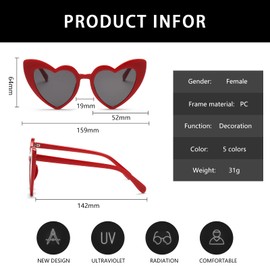 YAMEIZE Fashion heart sunglasses for men and women, rectangle, UV400 protection, vintage sunglasses, Red and red